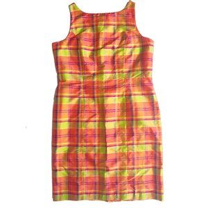 Vintage Orange Green Silk Plaid Sheath Dress
